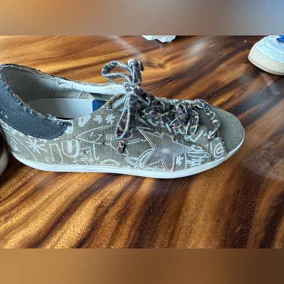 Golden Goose SuperStar Olive and White Graffiti Sneakers with Silver Star
